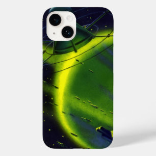 Vintage Sciencefiction Groene Planeet met Ruimtesc Case-Mate iPhone Case