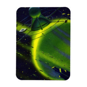 Vintage Sciencefiction Groene Planeet met Ruimtesc Magneet