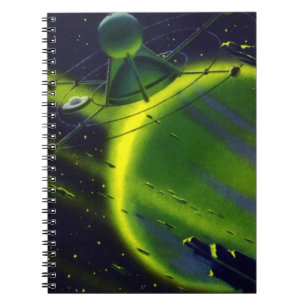 Vintage Sciencefiction Groene Planeet met Ruimtesc Notitieboek