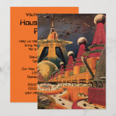 Vintage Sciencefiction Housewarming Party Kaart (Voorkant / Achterkant)
