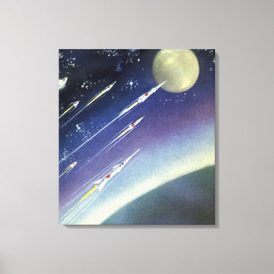 Vintage Sciencefiction-raketten in de ruimte per p Canvas Afdruk