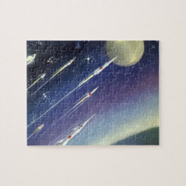 Vintage Sciencefiction-raketten in de ruimte per p Legpuzzel