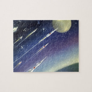 Vintage Sciencefiction-raketten in de ruimte per p Legpuzzel