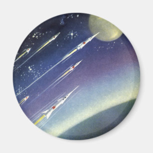 Vintage Sciencefiction-raketten in de ruimte per p Magneet