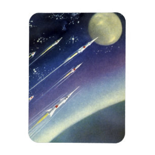 Vintage Sciencefiction-raketten in de ruimte per p Magneet