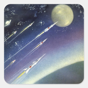 Vintage Sciencefiction-raketten in de ruimte per p Vierkante Sticker