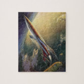 Vintage Sciencefiction Ruimteschip Vliegtuig Aarde Legpuzzel (Verticaal)