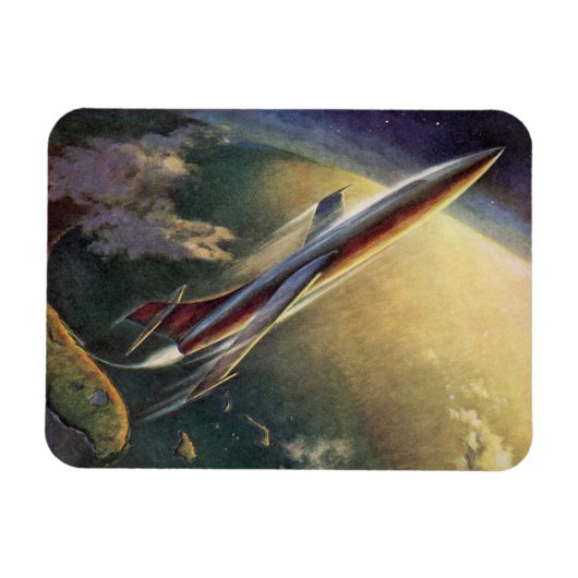 Vintage Sciencefiction Ruimteschip Vliegtuig Aarde Magneet (Horizontaal)