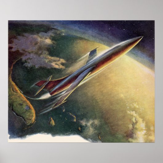 Vintage Sciencefiction Ruimteschip Vliegtuig Aarde Poster (Voorkant)