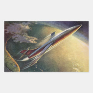 Vintage Sciencefiction Ruimteschip Vliegtuig Aarde Rechthoekige Sticker