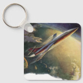Vintage Sciencefiction Ruimteschip Vliegtuig Aarde Sleutelhanger (Voorkant)