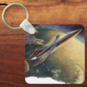 Vintage Sciencefiction Ruimteschip Vliegtuig Aarde Sleutelhanger (Voorkant)