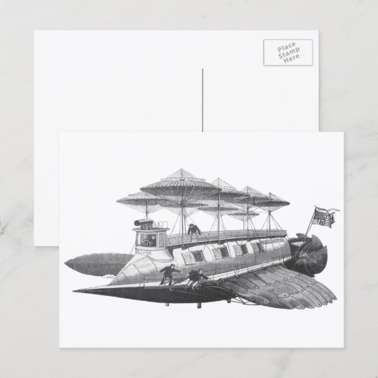 Vintage Sciencefiction Steampunk Luchtvaartuig Ecl Briefkaart (Voorkant / Achterkant)