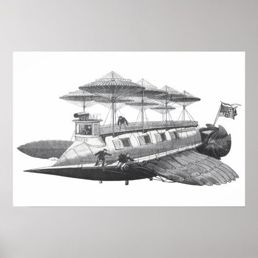 Vintage Sciencefiction Steampunk Luchtvaartuig Ecl Poster (Voorkant)