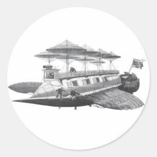 Vintage Sciencefiction Steampunk Luchtvaartuig Ecl Ronde Sticker