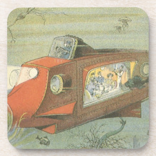 Vintage Sciencefiction Steampunk-onderzeeër in zee Onderzetter