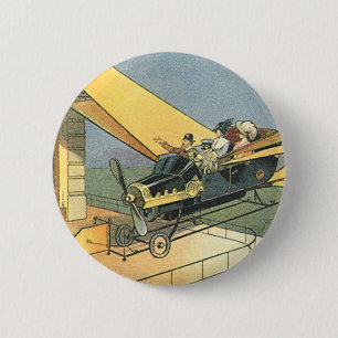 Vintage sciencefiction stoomtijdperk cabriolet ronde button 5,7 cm