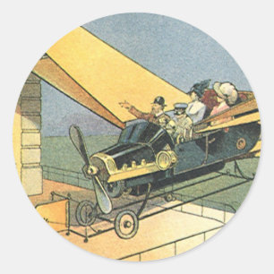 Vintage sciencefiction stoomtijdperk cabriolet ronde sticker