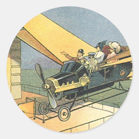 Vintage sciencefiction stoomtijdperk cabriolet ronde sticker (Voorkant)