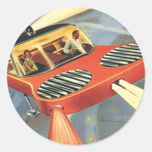 Vintage Sciencefiction Toekomstige Vliegende Auto Ronde Sticker
