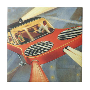 Vintage Sciencefiction Toekomstige Vliegende Auto Tegeltje