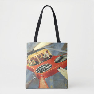 Vintage Sciencefiction Toekomstige Vliegende Auto Tote Bag