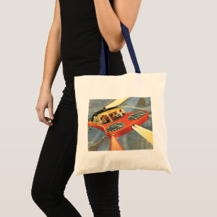 Vintage Sciencefiction Toekomstige Vliegende Auto Tote Bag