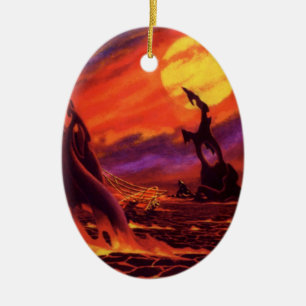 Vintage Sciencefiction Vulkanische Planeet met Rod Keramisch Ornament