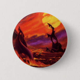 Vintage Sciencefiction Vulkanische Planeet met Rod Ronde Button 5,7 Cm