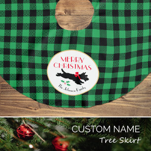 Vintage Scottie-hond Groen Buffalo Plaid Maatwerk Kerstboom Rok