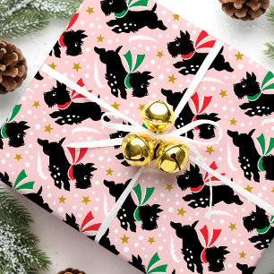 Vintage Scottie-hond kerstpatroon Cute Roze Cadeaupapier