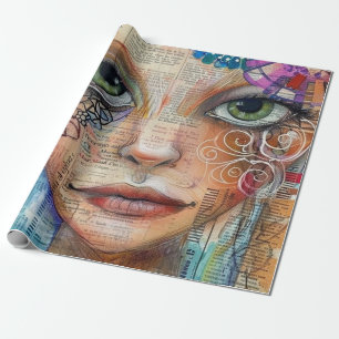 Vintage scrapboek collage gezicht (3) cadeaupapier