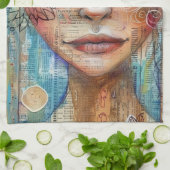 Vintage scrapboek collage gezicht (3) theedoek (Gevouwen)