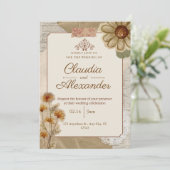 Vintage scrapbook botanische trouwuitnodiging kaart (Staand voorkant)