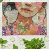 Vintage Scrapbook Collage Gezicht (1) Theedoek (Gevouwen)