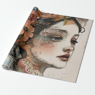 Vintage Scrapbook Collage Gezicht (2) Cadeaupapier