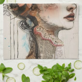 Vintage Scrapbook Collage Gezicht (2) Theedoek (Gevouwen)