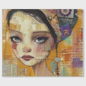 Vintage Scrapbook Collage Gezicht (4) Cadeaupapier (Vlak)