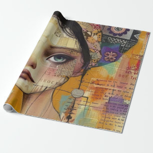 Vintage Scrapbook Collage Gezicht (4) Cadeaupapier