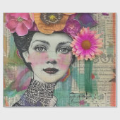 Vintage Scrapbook Collage Gezicht (5) Cadeaupapier (Vlak)