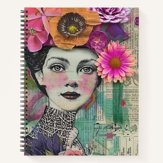 Vintage Scrapbook Collage Gezicht (5) Notitieboek (Voorkant)