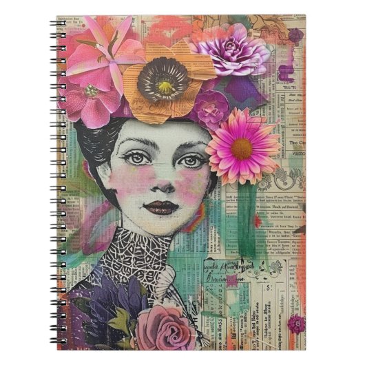 Vintage Scrapbook Collage Gezicht (5) Notitieboek (Voorkant)