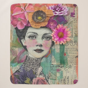 Vintage Scrapbook Collage Gezicht (5) Sherpa Deken