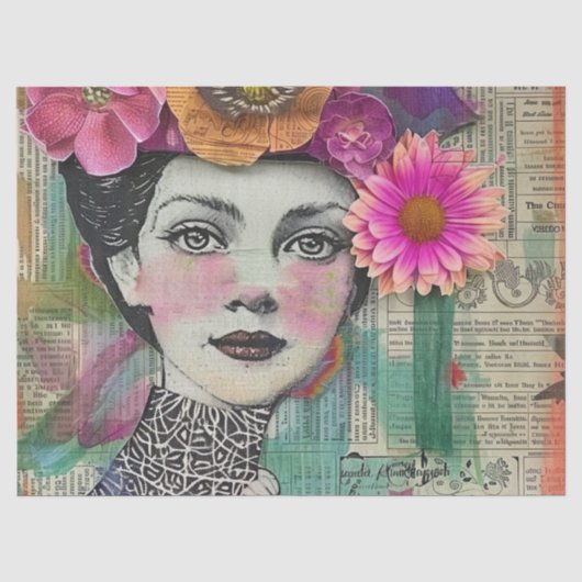 Vintage Scrapbook Collage Gezicht (5) Tissuepapier (Voorkant)