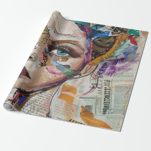 Vintage Scrapbook Collage Gezicht (6) Cadeaupapier