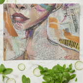 Vintage Scrapbook Collage Gezicht (6) Theedoek (Gevouwen)