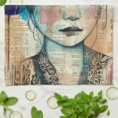 Vintage Scrapbook Collage Gezicht (7) Theedoek (Gevouwen)