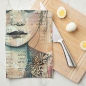 Vintage Scrapbook Collage Gezicht (7) Theedoek (Quarter Fold)