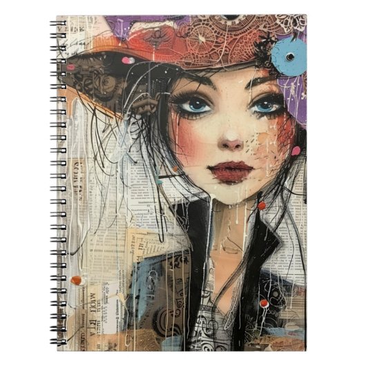 Vintage Scrapbook Collage Gezicht (8) Notitieboek (Voorkant)