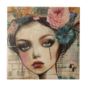 Vintage Scrapbook Collage Gezicht (9) Tegeltje
